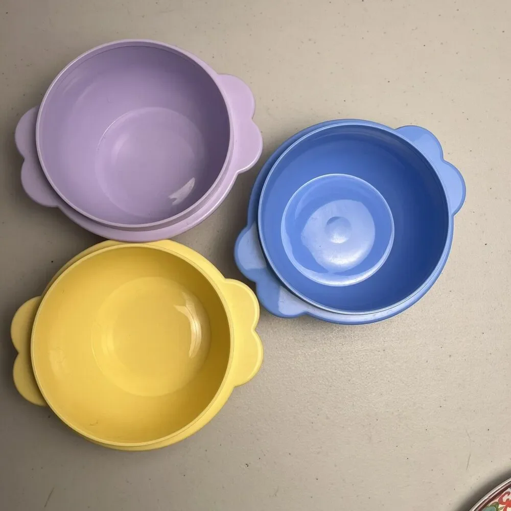 Tupperware #2514 Butterfly One Touch Containers Purple Yellow Blue NO lids 400ml